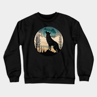 wolf looking to the moon Crewneck Sweatshirt